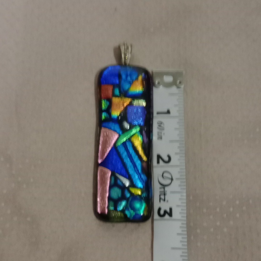 Handmade Dichroic Fused Glass Abstract Art Pendant (No Chain) - Picture 7 of 8